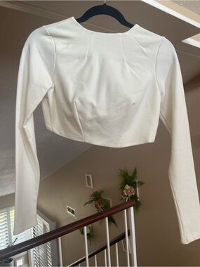 Nasty Gal White Cropped Long-Sleeve Top